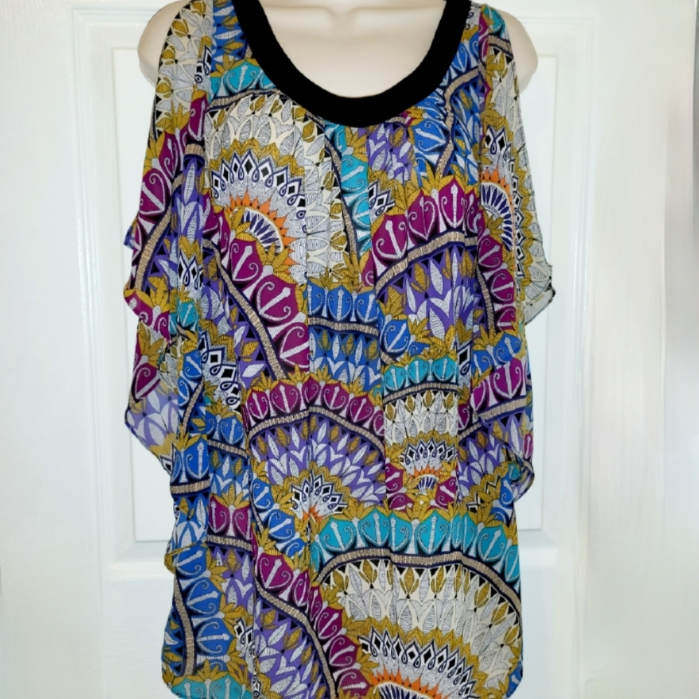 Nicole by Nicole Miller multi-colored abstract Sheer Sleeveless flow top XS